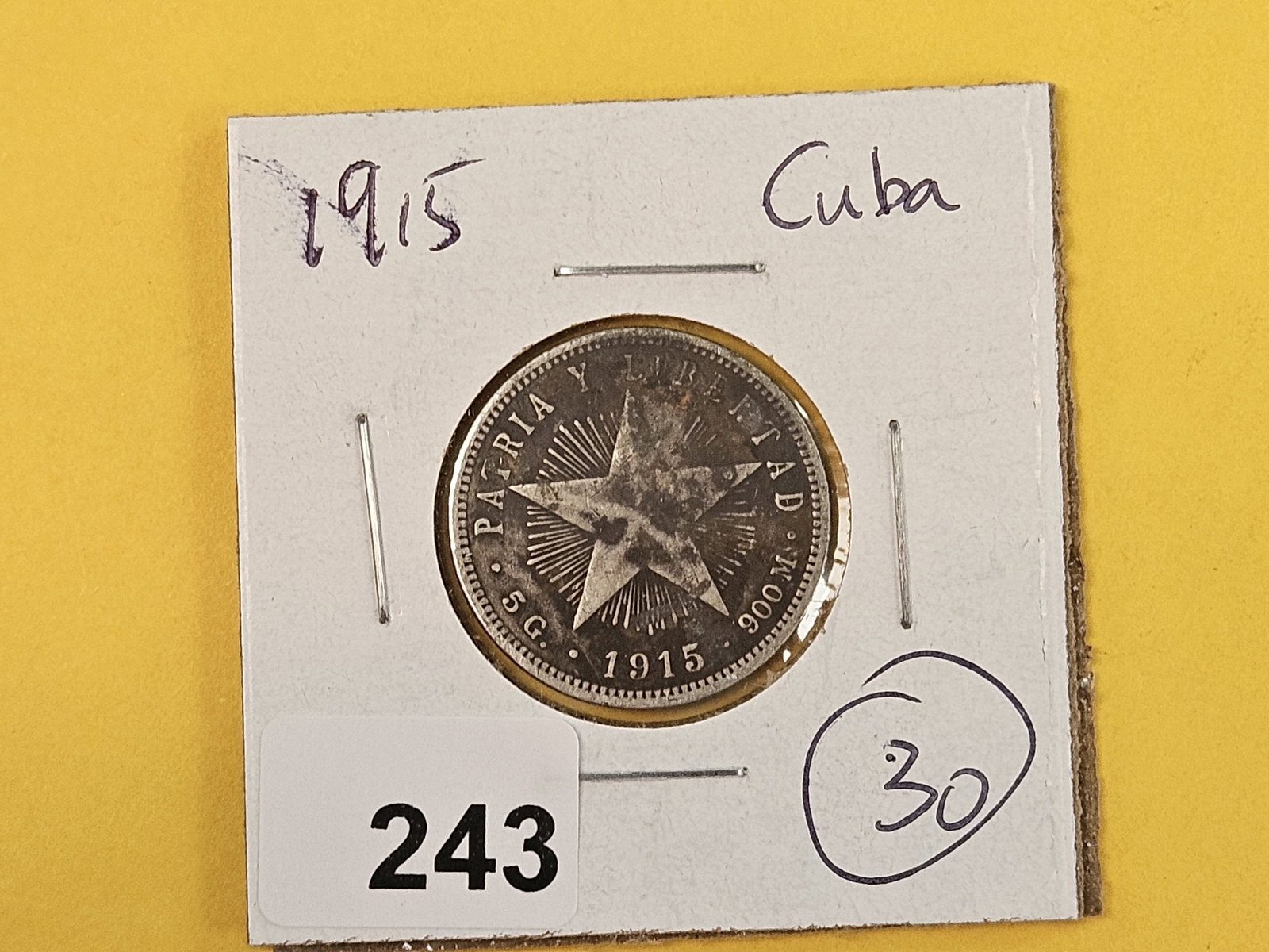 1915 Cuba silver 20 centavos - 2