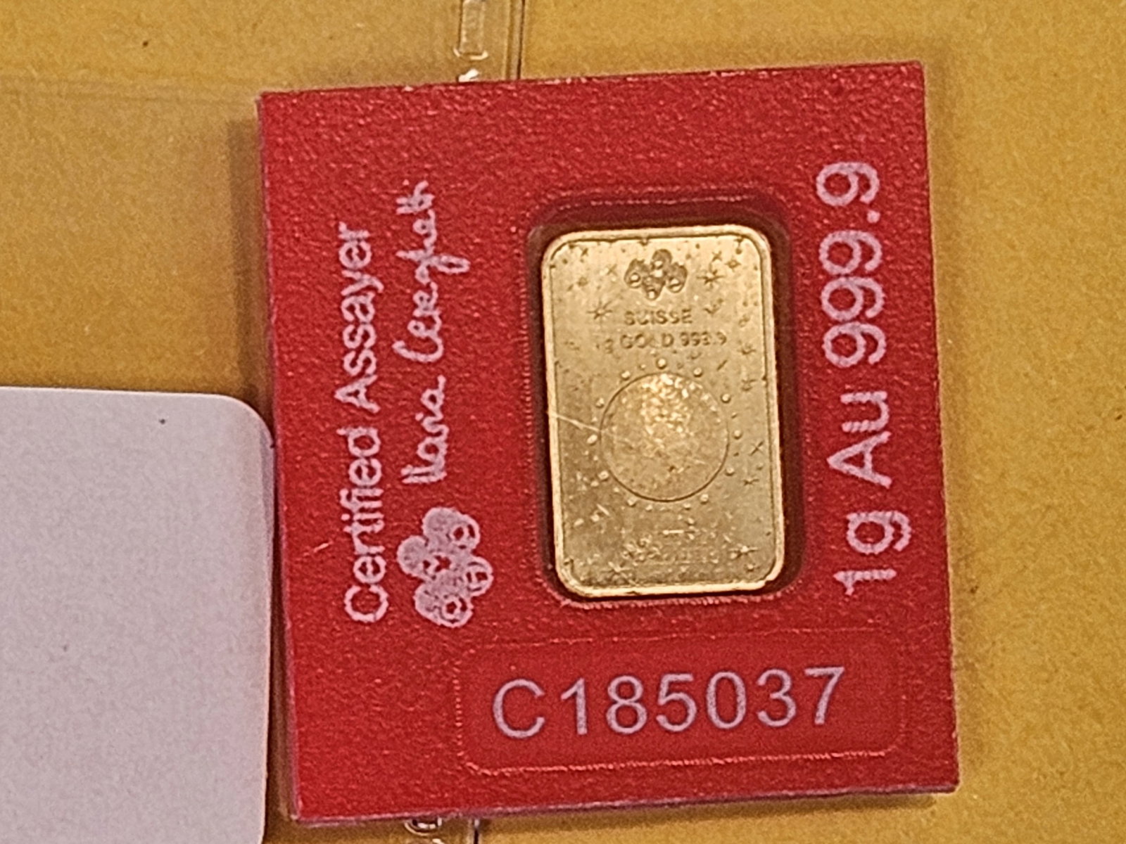 GOLD! PAMP SUISSE One Gram .9999 fine gold bar - 3