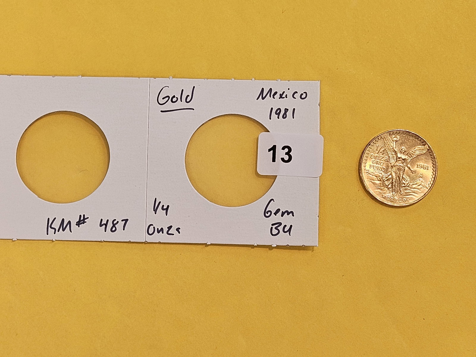 GOLD! GEM Brilliant Uncirculated 1981 Mexico Gold 1/4 Onza - 2