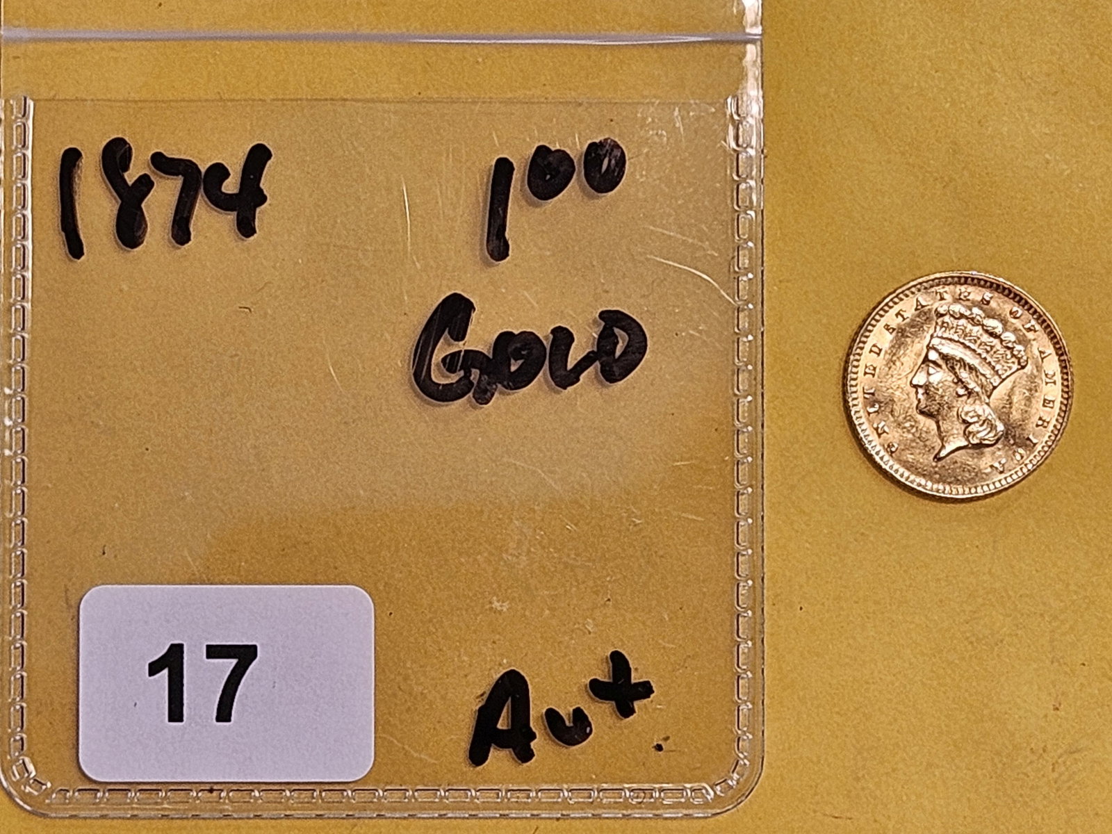GOLD! Brilliant About Uncirculated plus 1874 Gold Dollar - 2