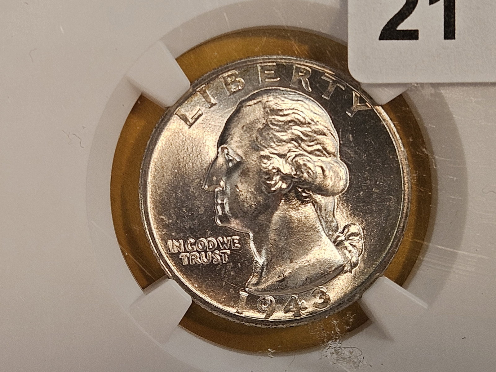 * Superb GEM! NGC 1943-D Washington Quarter in Mint State 67: Excellent contrast and some cool die cracks!