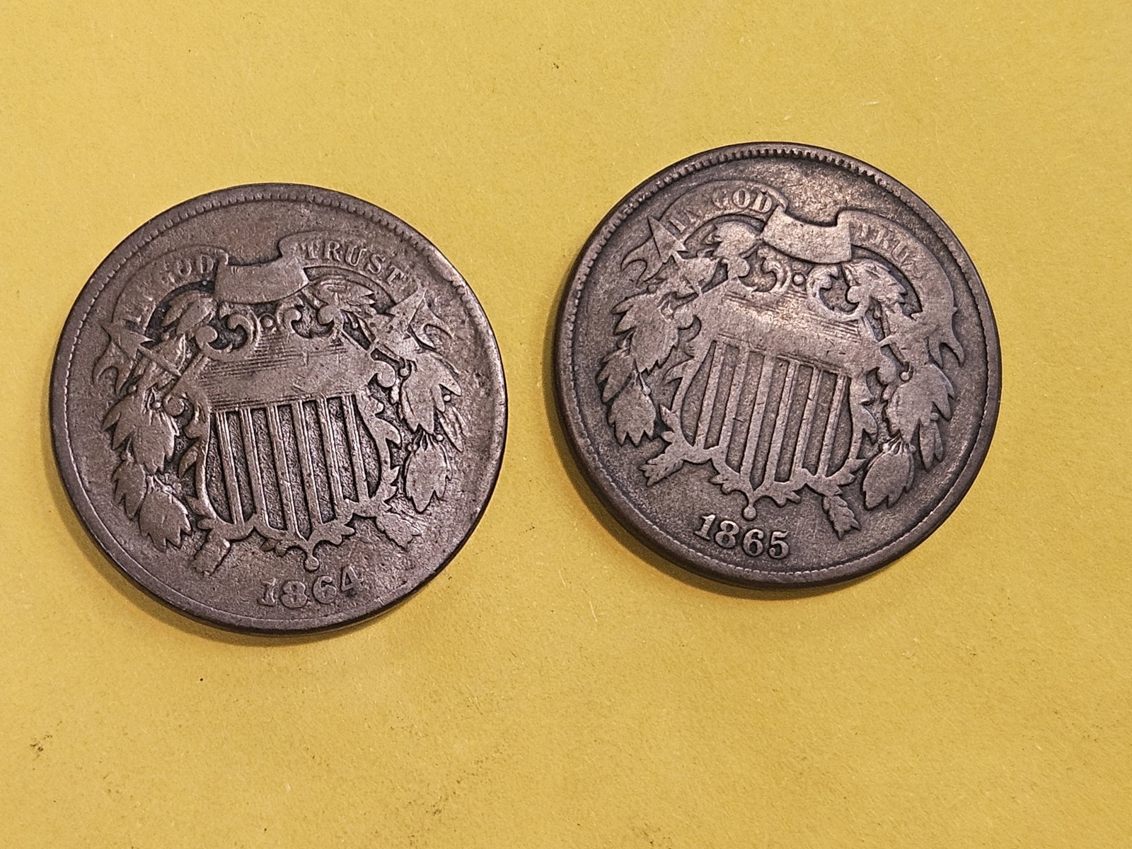 1864 and 1865 Two Cent pieces (1 of 3)