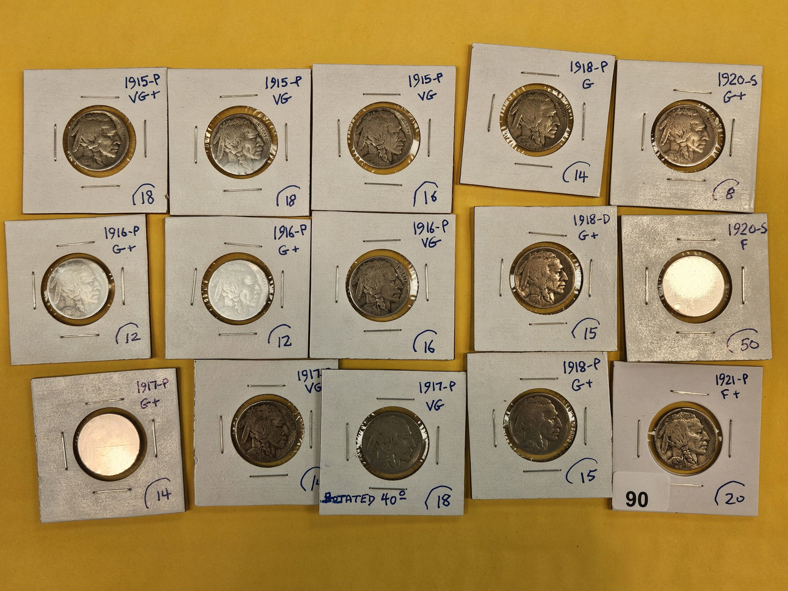 Fifteen mixed Buffalo Nickels: All earlier dates