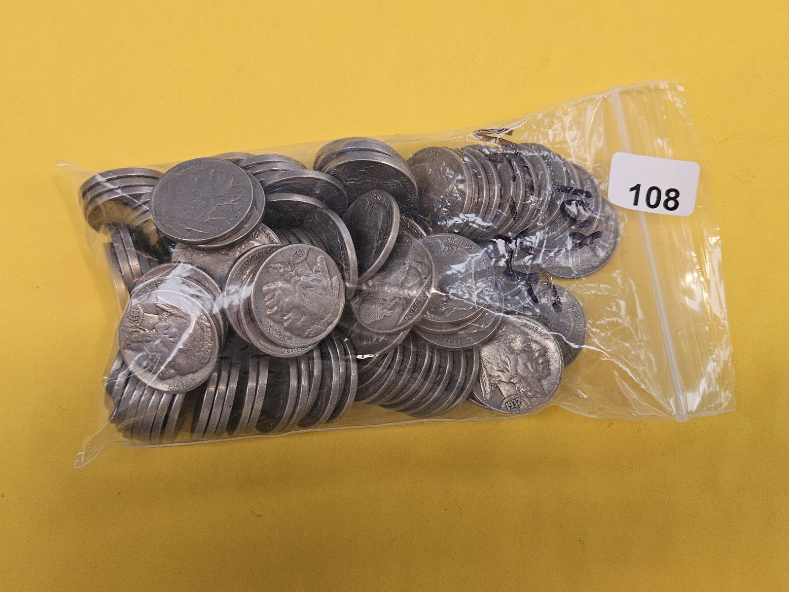 ONE HUNDRED and eight Buffalo Nickels: All in Very Fine to Extra Fine condition
