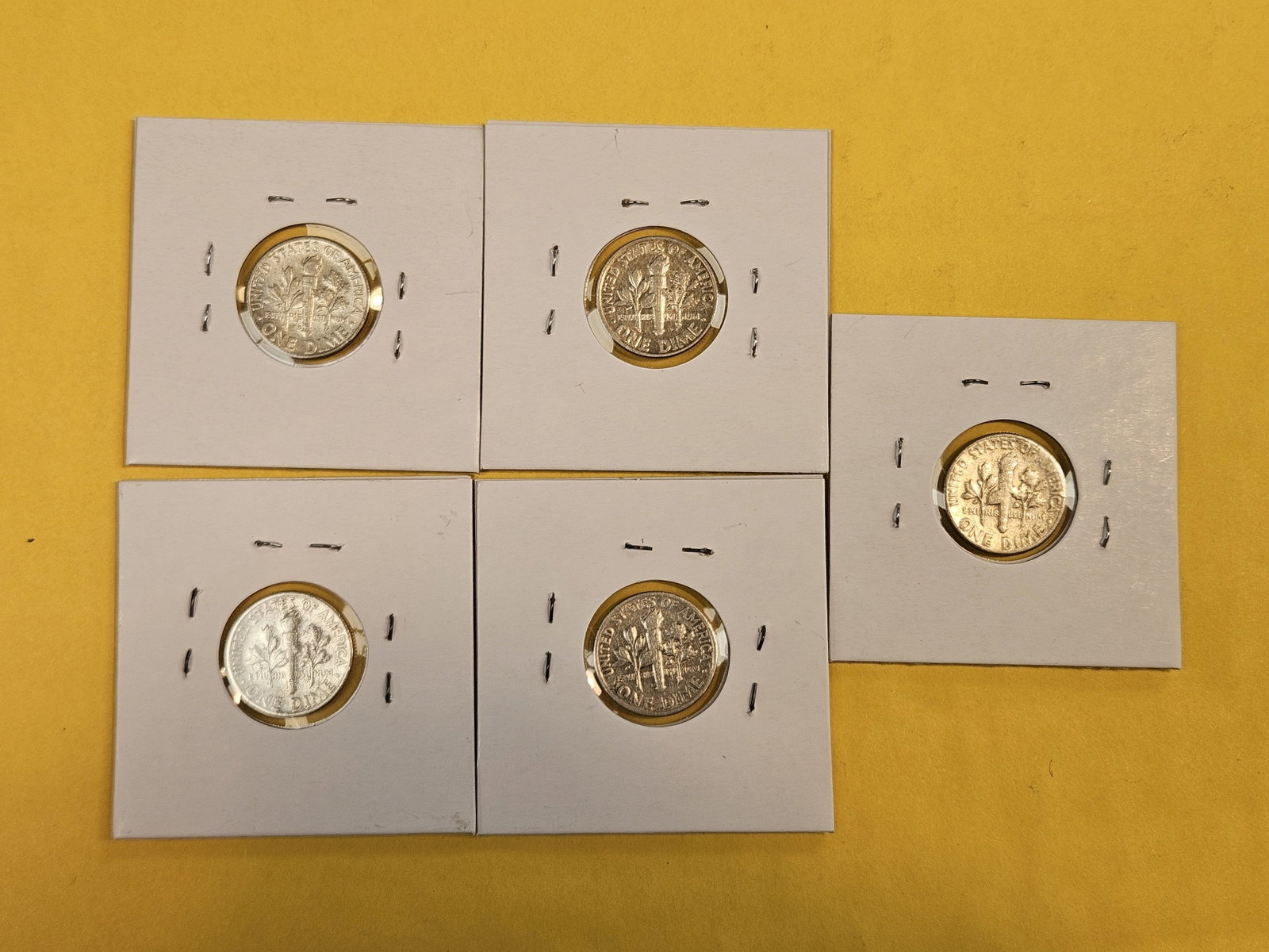 Five mixed silver Roosevelt Dimes - 2