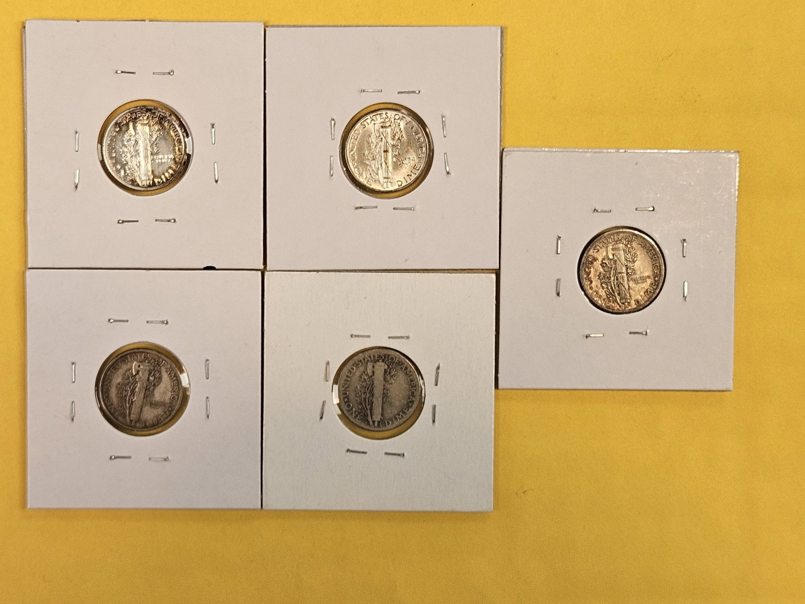 Five mixed Mercury Silver Dimes - 3
