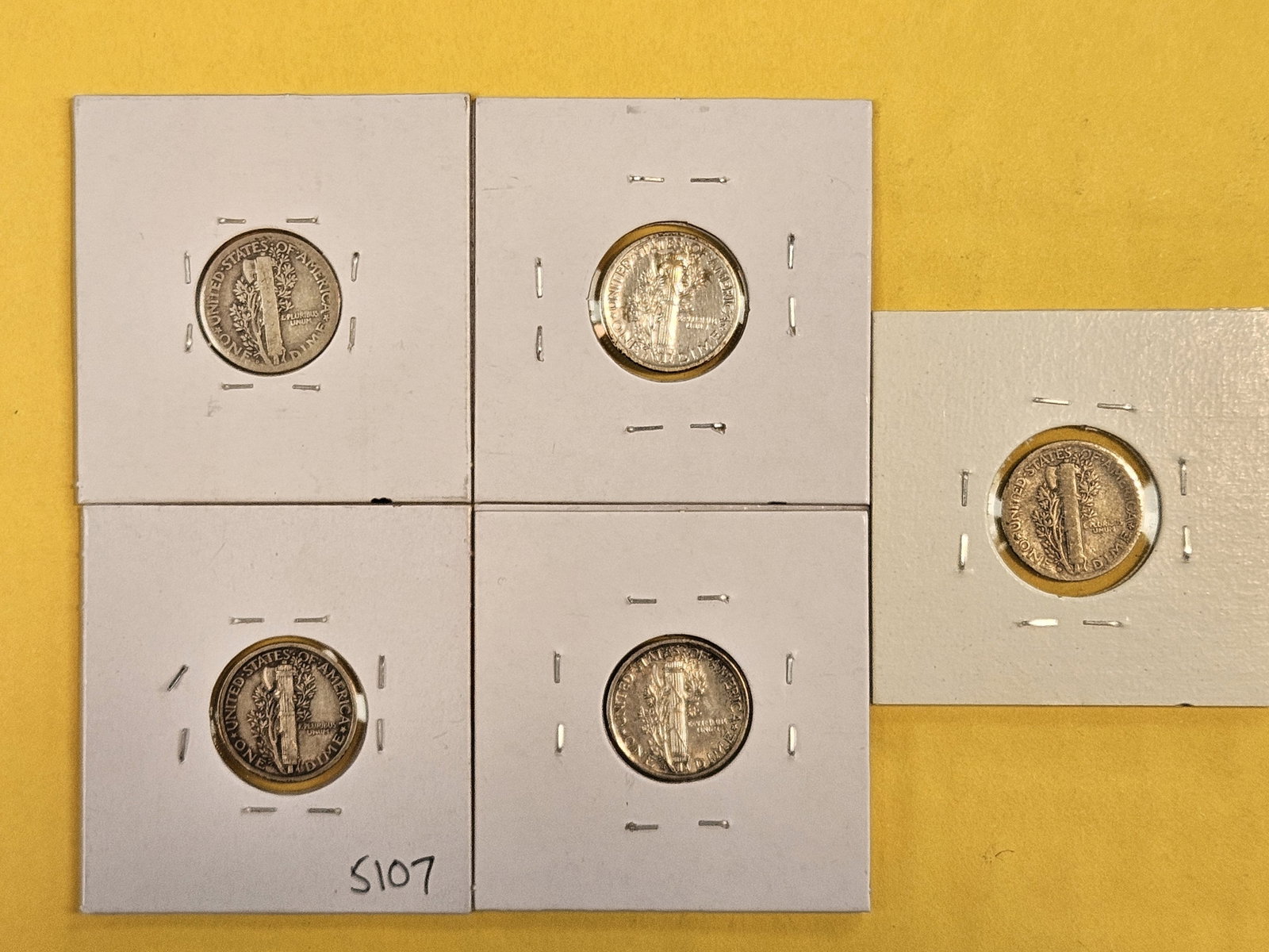 Five mixed Mercury Silver Dimes - 3