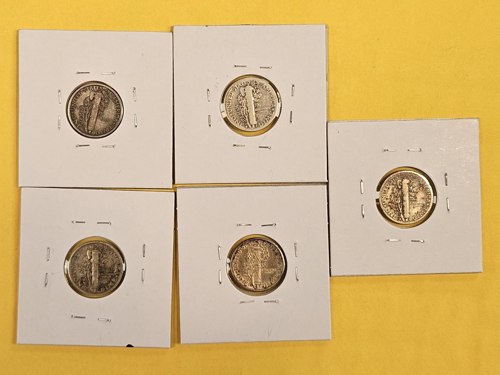 Five mixed Mercury Silver Dimes - 3