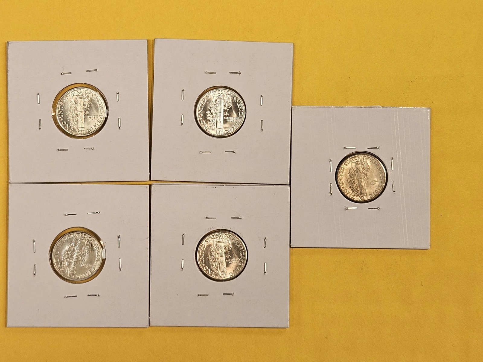 Five mixed Mercury Silver Dimes - 3