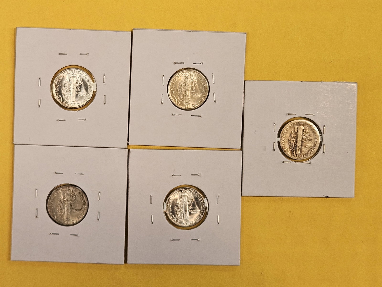Five mixed Mercury Silver Dimes - 3