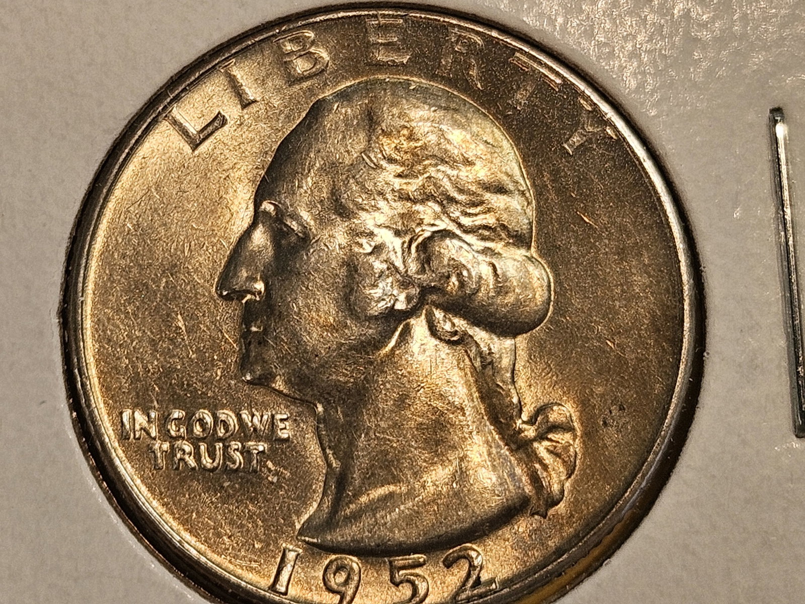Very Choice Brilliant Uncirculated 1952-D Washington Quarter: Light patina