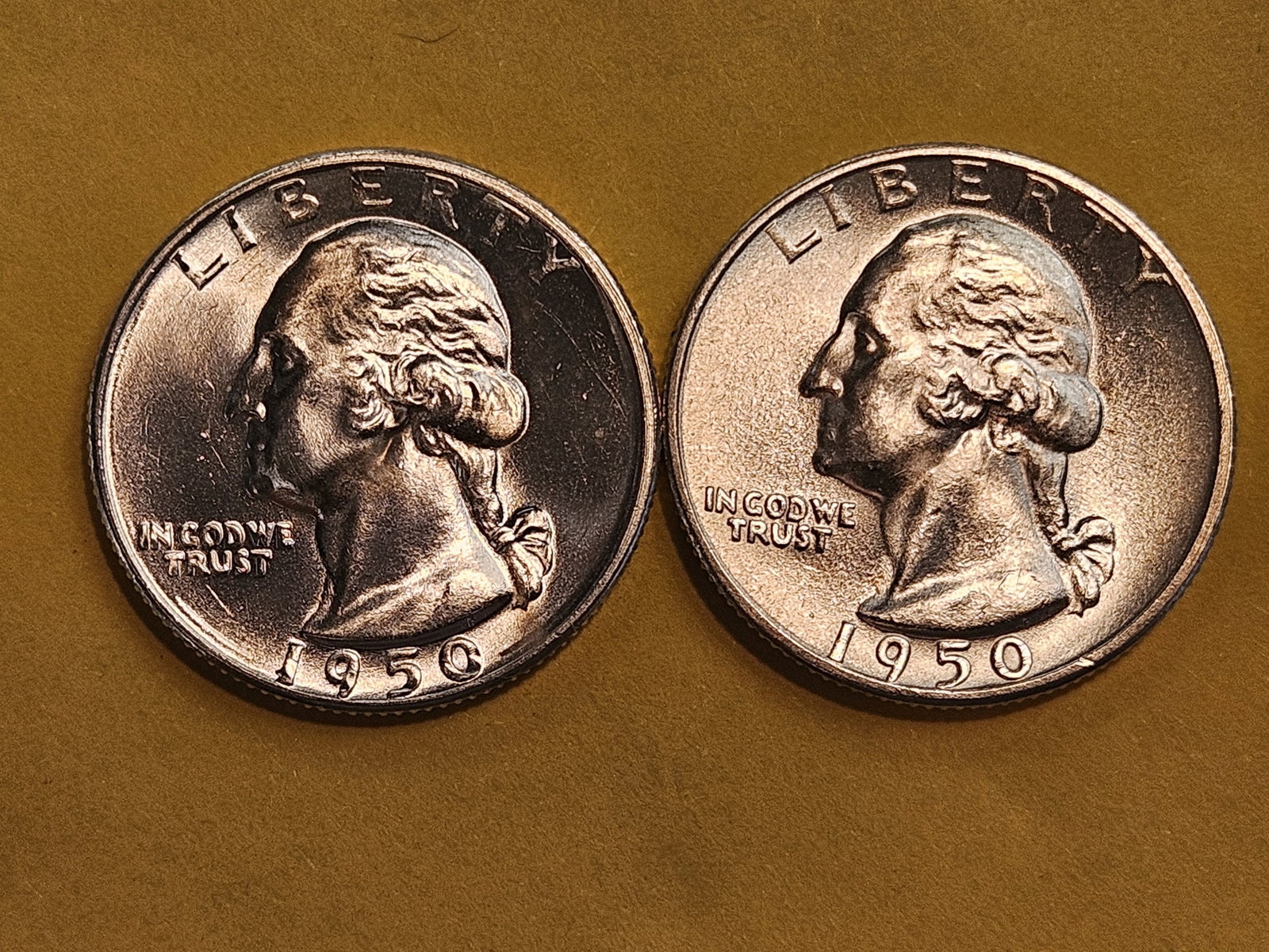 Two GEM Brilliant Uncirculated silver Washington Quarters (1 of 6)