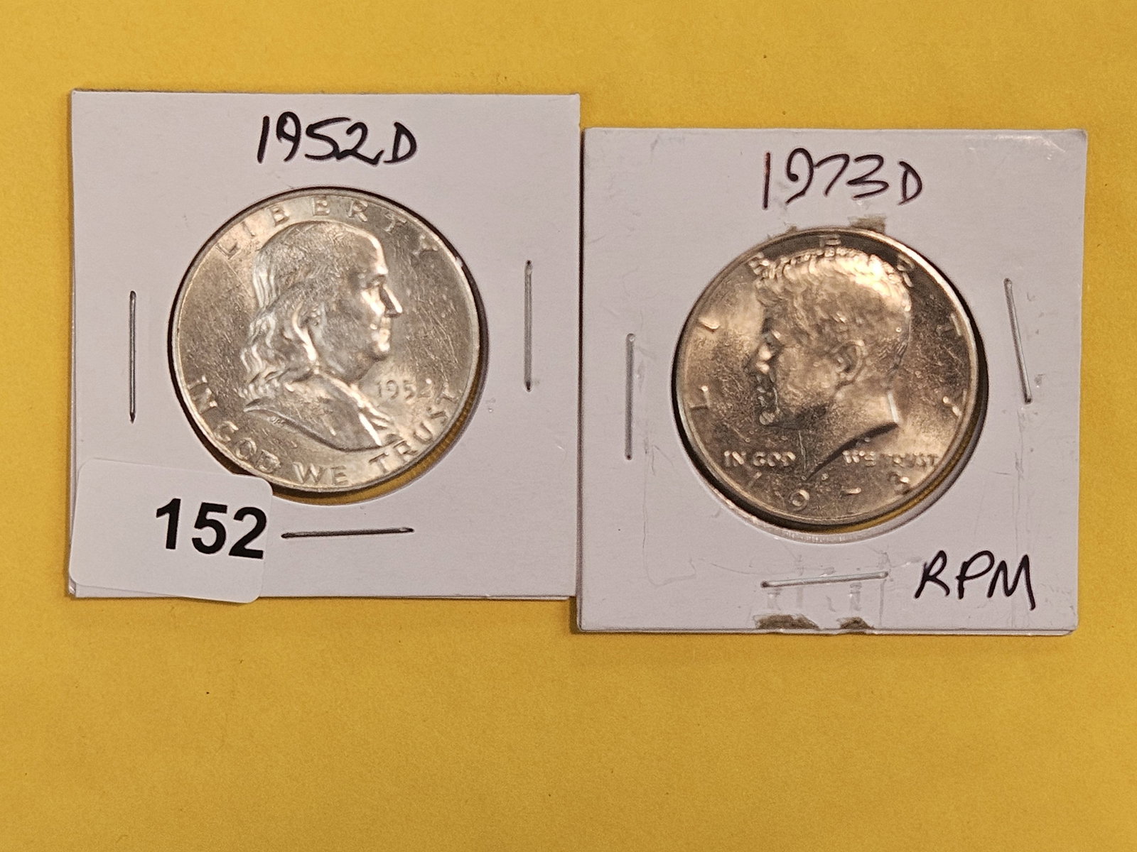 Silver Half and a Variety!: 1952-D Franklin silver half dollar and 1973-D Kennedy half dollar with a Repunched Mint Mark