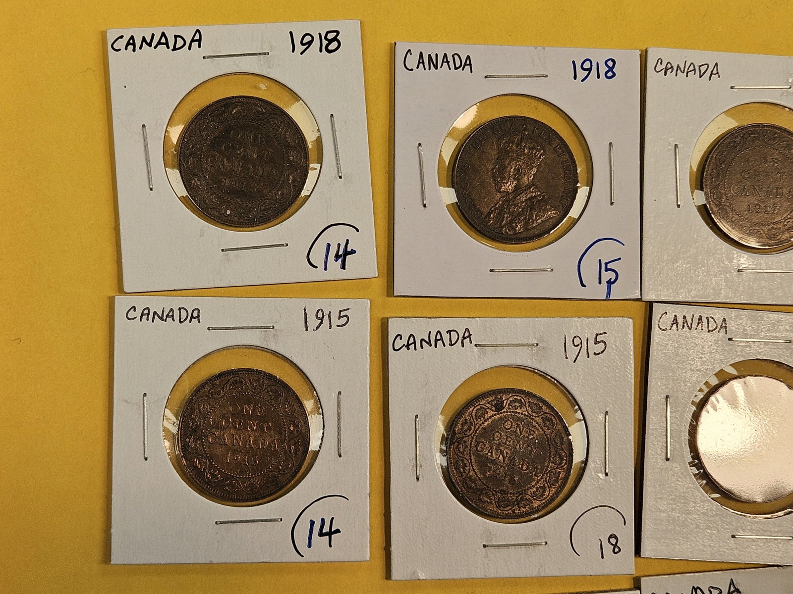 Fifteen mixed Canadian Large Copper one cent coins - 2