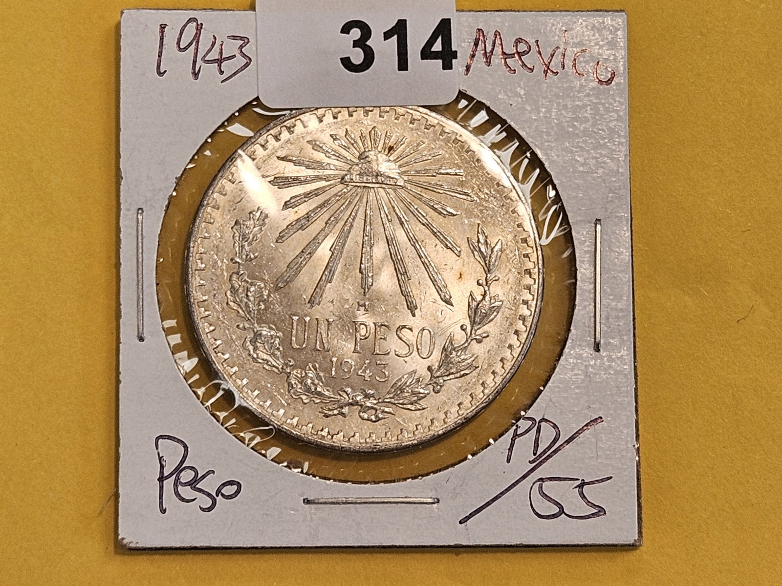 Brilliant Uncirculated plus 1943 Mexico silver peso - 2