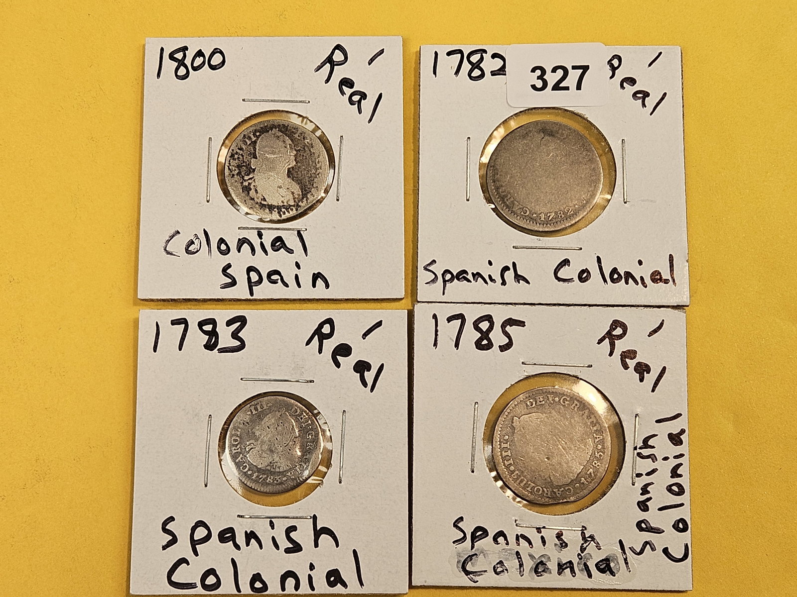 Four mixed silver Spanish 1 real coins - 2