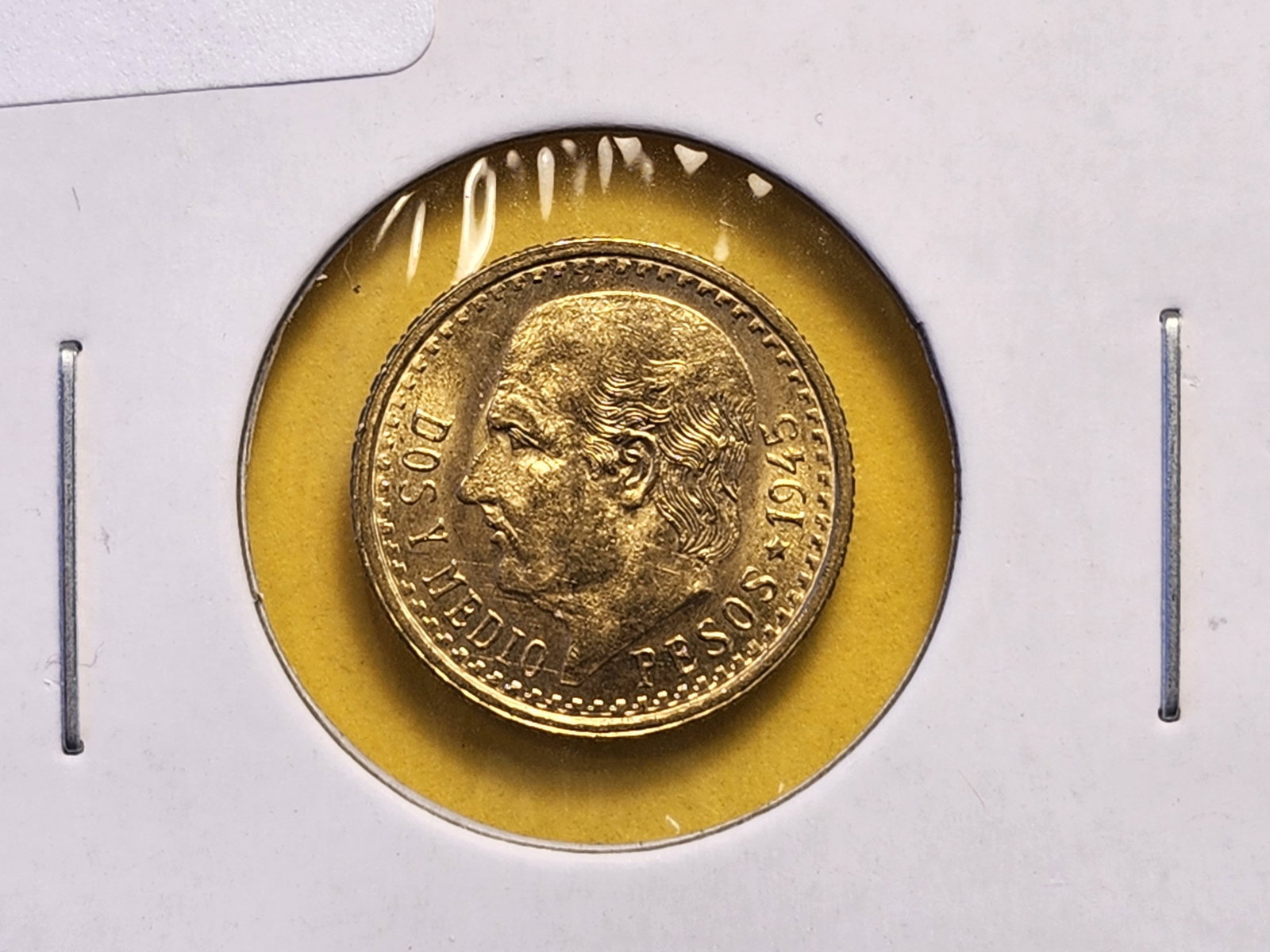 GOLD! Brilliant Uncirculated 1945 Mexico 2.5 Pesos: KM# 463