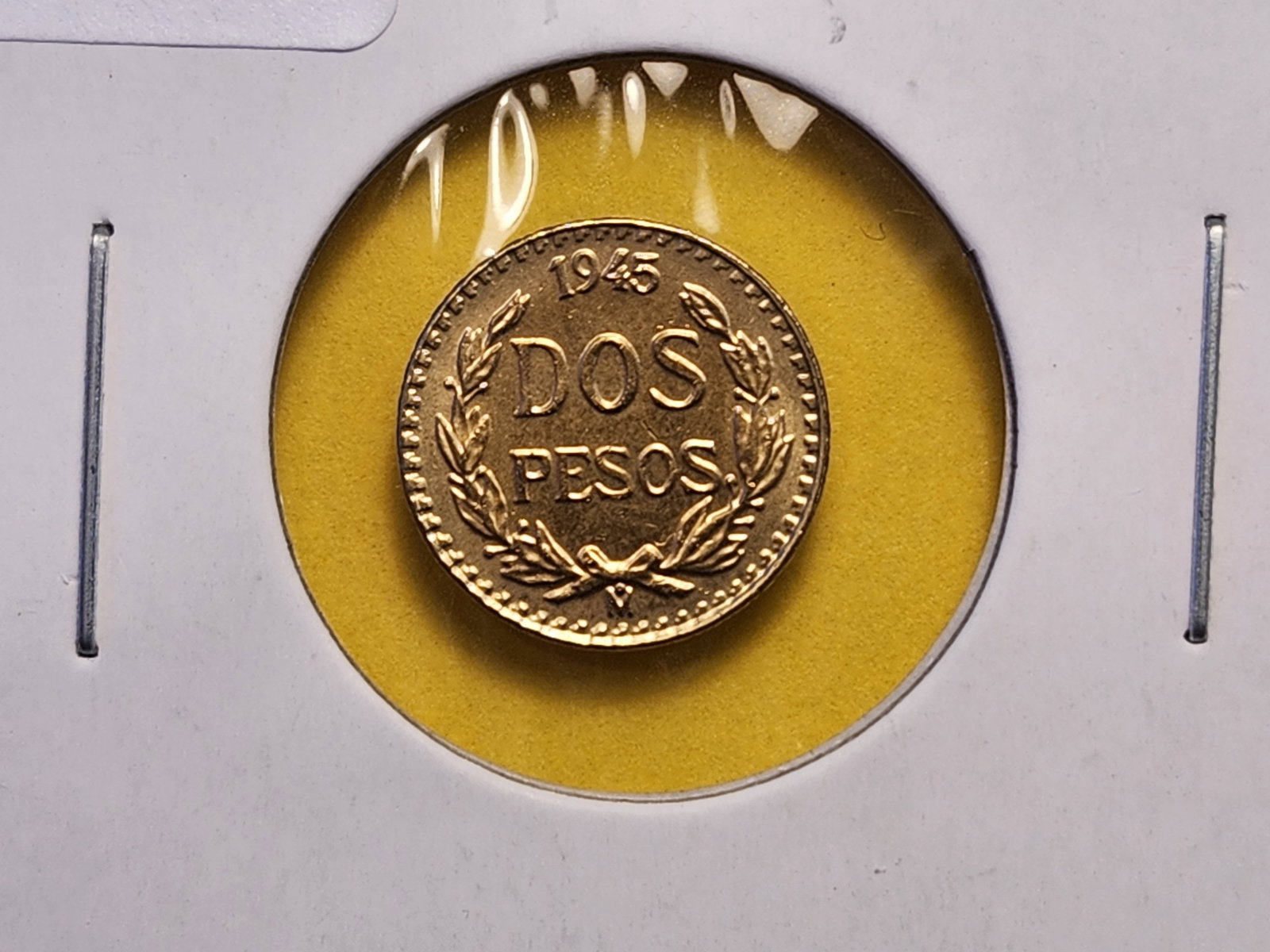 GOLD! Brilliant Uncirculated 1945 Mexico 2 Pesos: KM# 461