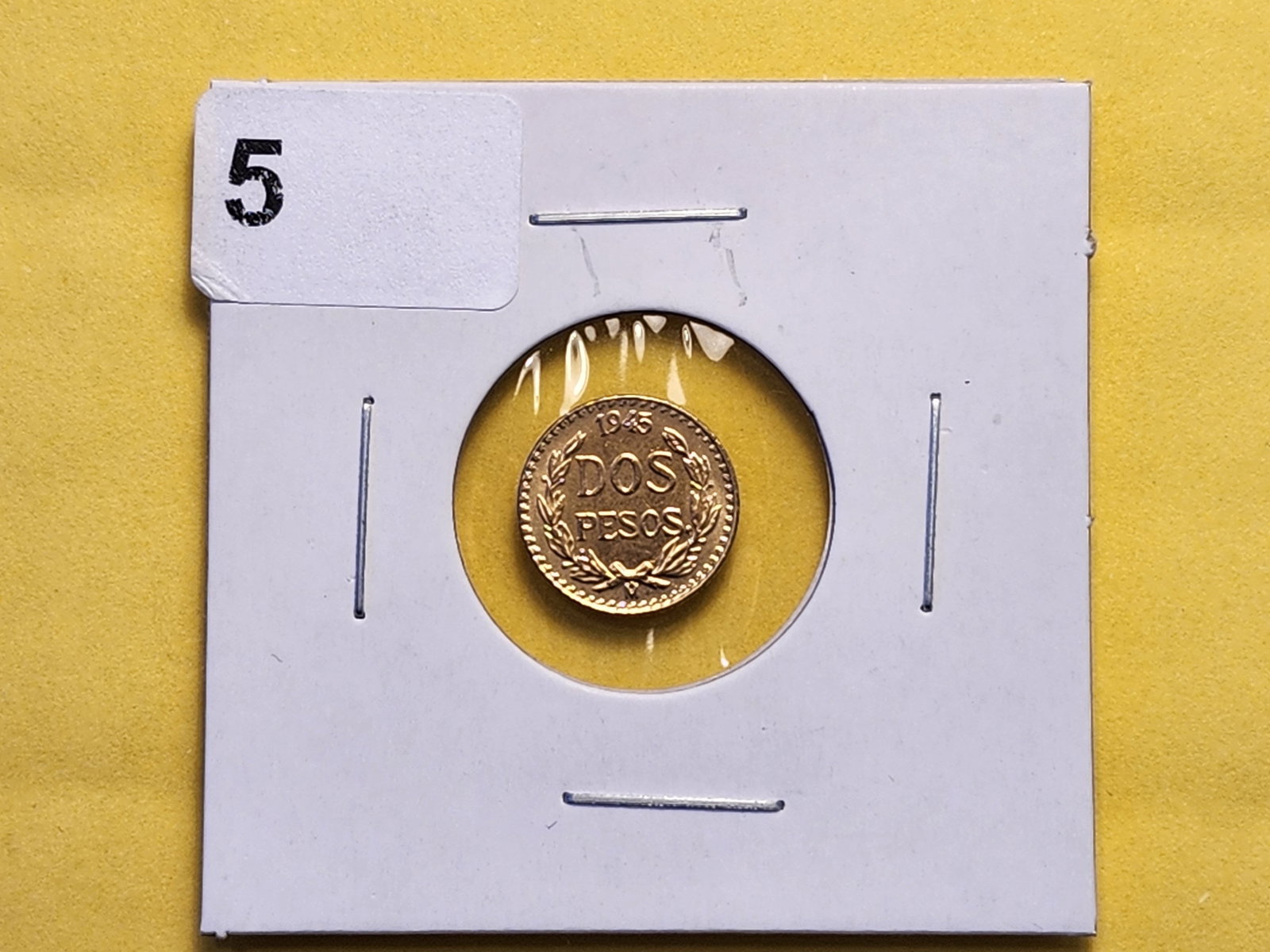 GOLD! Brilliant Uncirculated 1945 Mexico 2 Pesos - 2