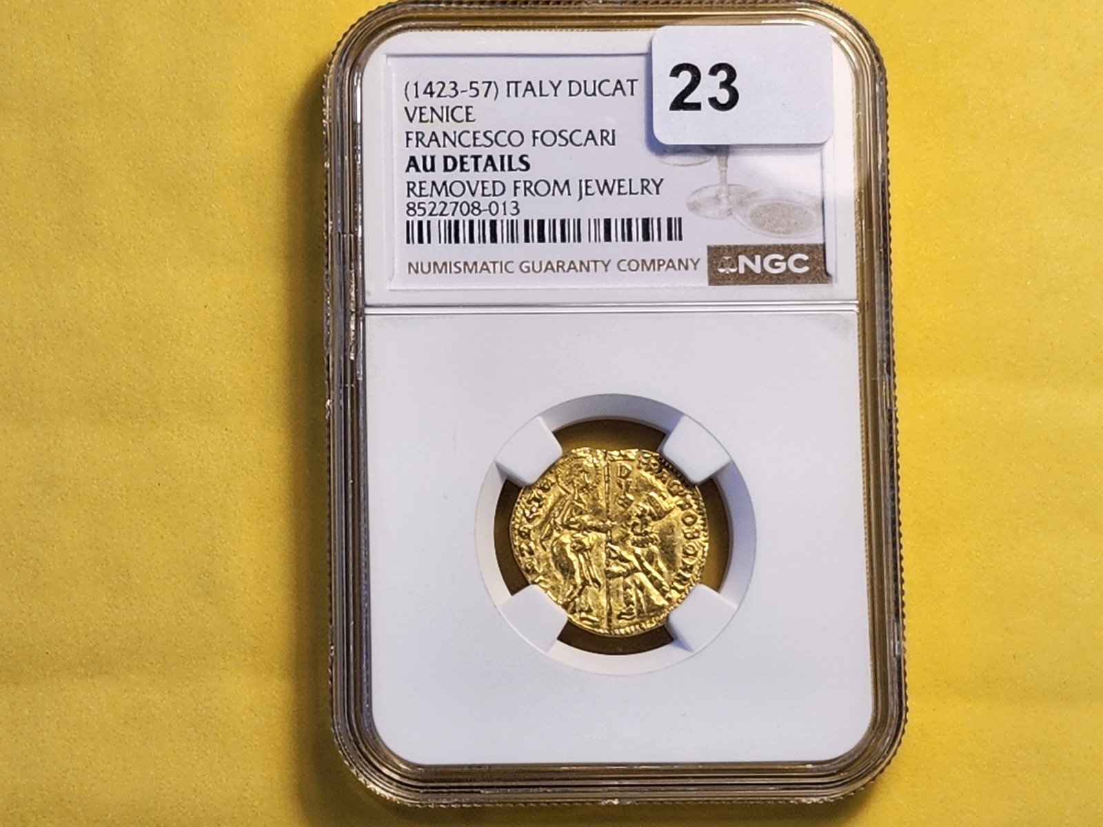 GOLD! NGC 1423-57 Italy Ducat in Brilliant About Uncirculated - details - 2