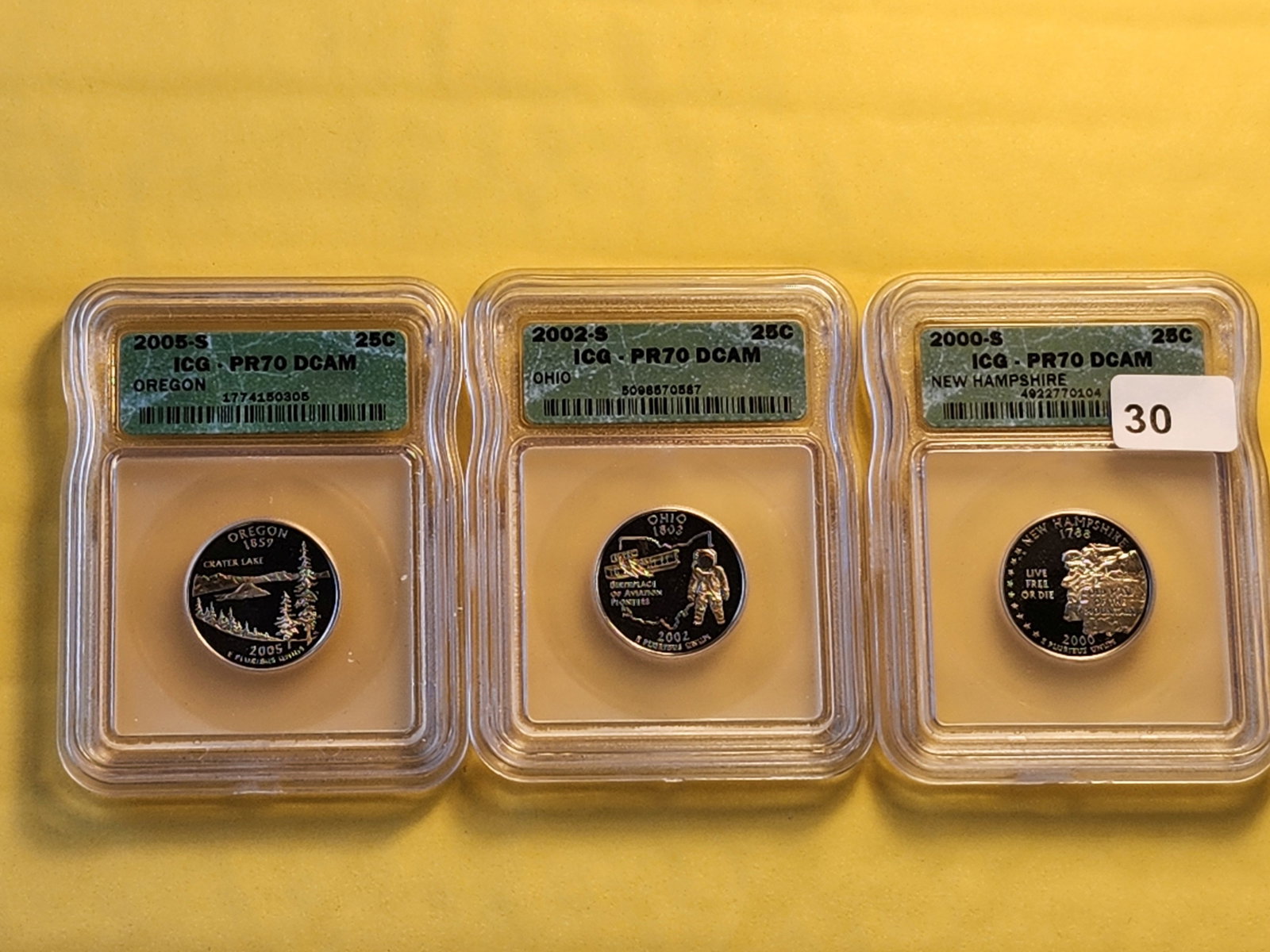 Three ICG-graded Perfect Washington Silver Quarters in Proof 70 Deep Cameo (1 of 5)