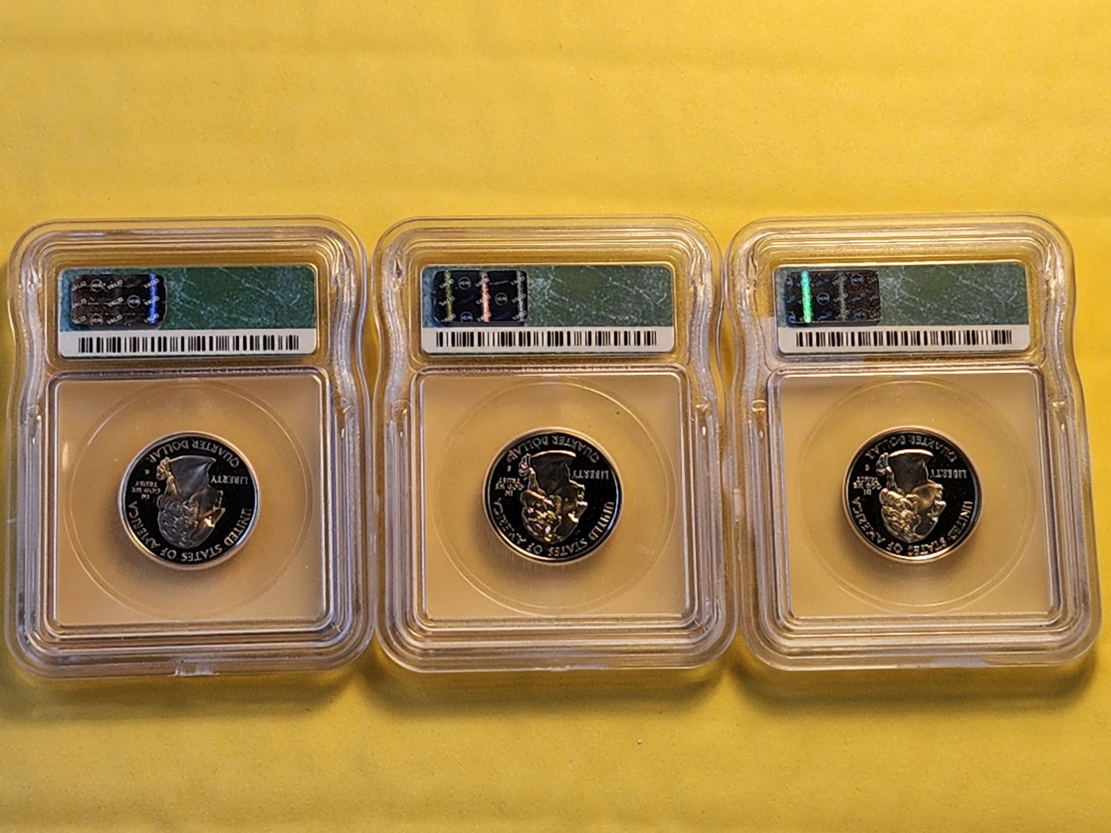 Three ICG-graded Perfect Washington Silver Quarters in Proof 70 Deep Cameo - 5