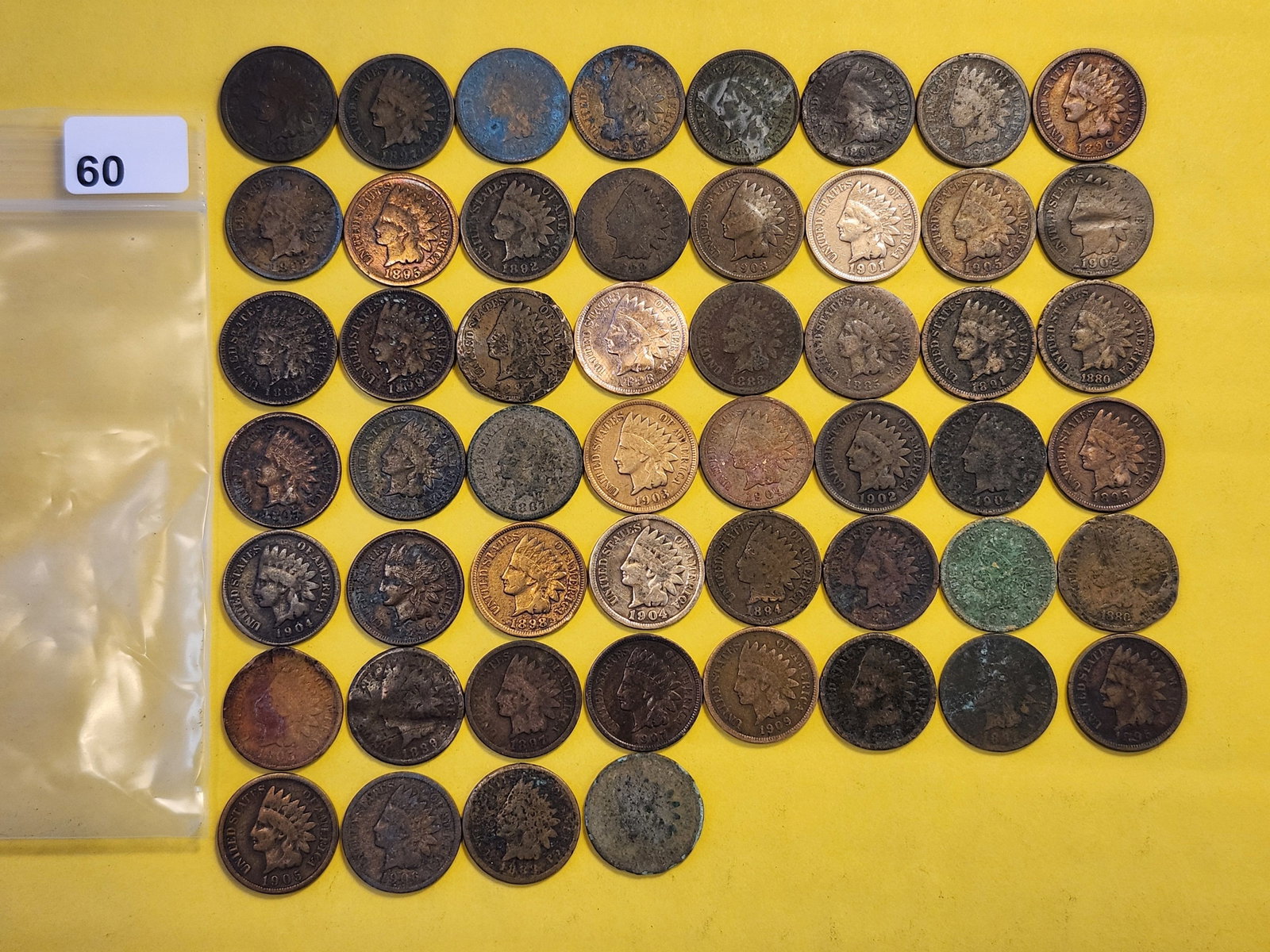 Fifty-Two Indian Cents: Mixed dates and grades