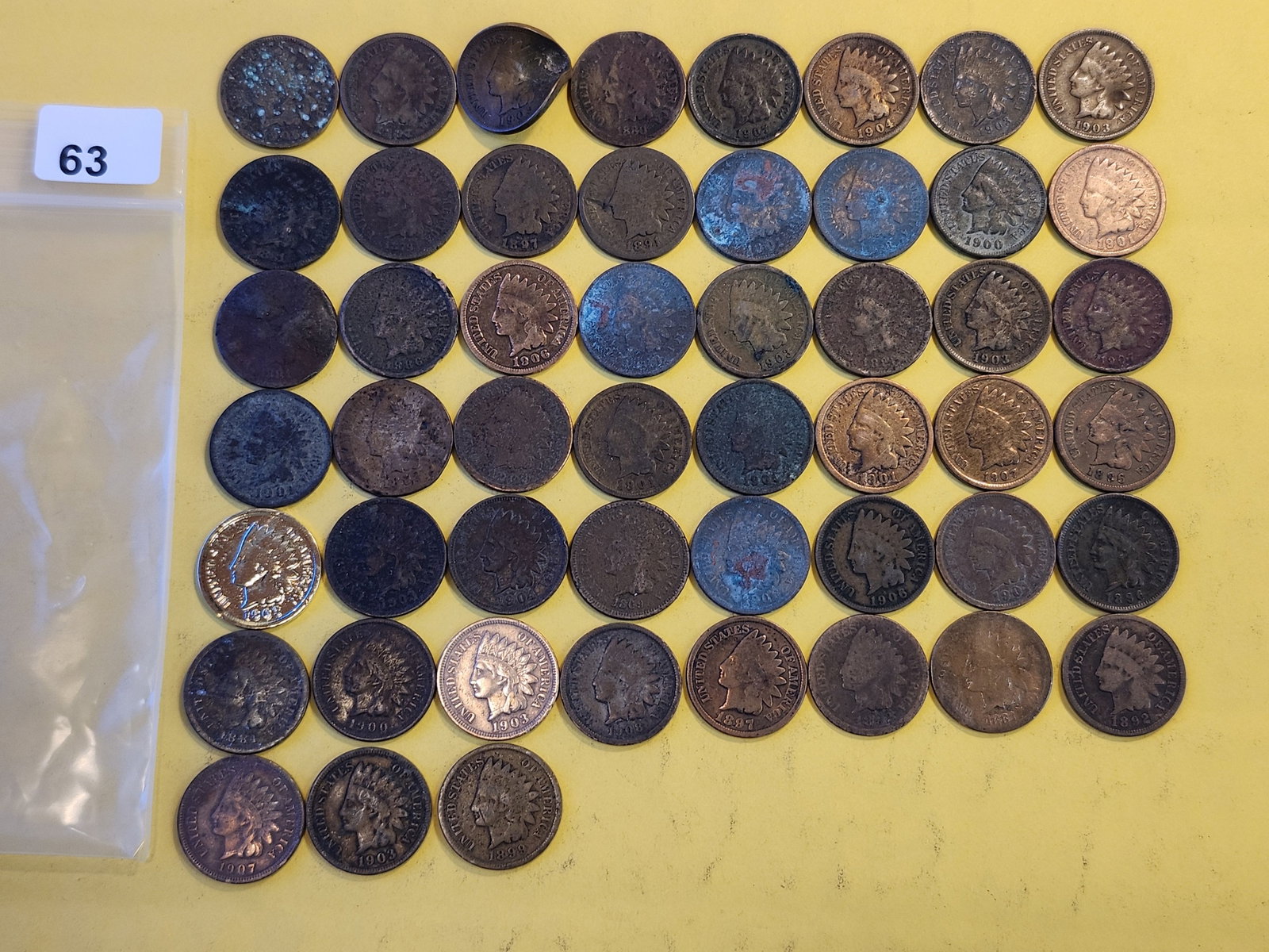 Fifty-One Indian Cents: Mixed dates and grades