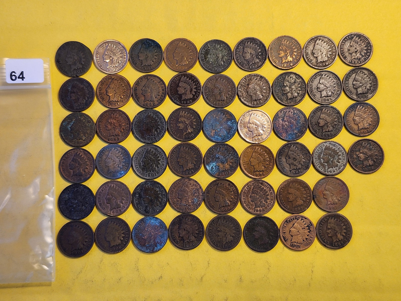 Fifty-Two Indian Cents: Mixed dates and grades