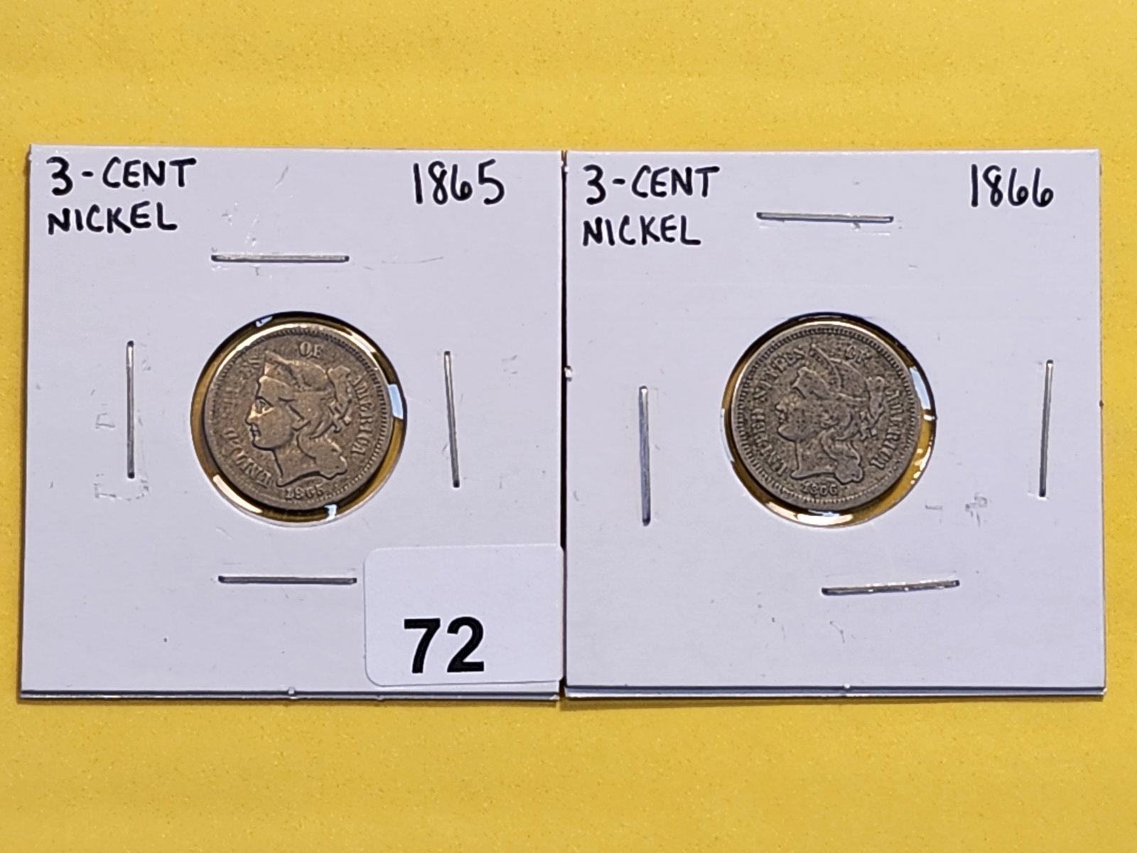 1865 and 1866 Three Cent Nickel: Circulated