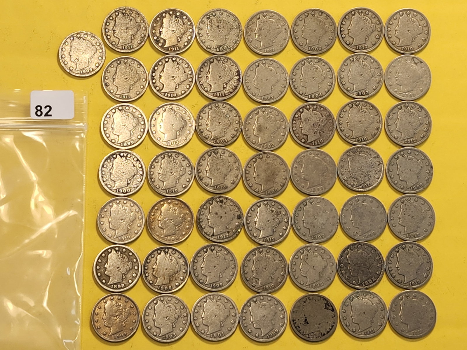 Fifty Liberty "V" Nickels: Mixed dates and grades