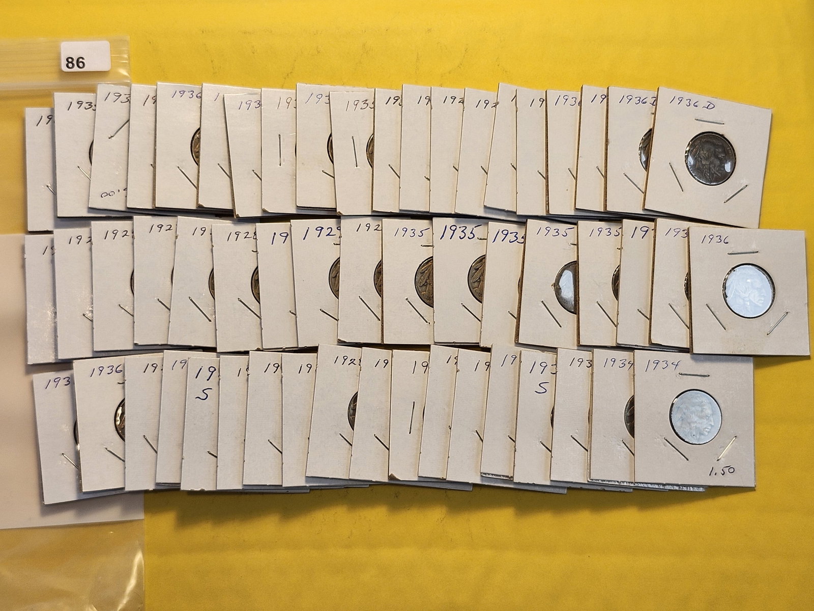 Fifty-Five Buffalo Nickels: Mixed dates and grades