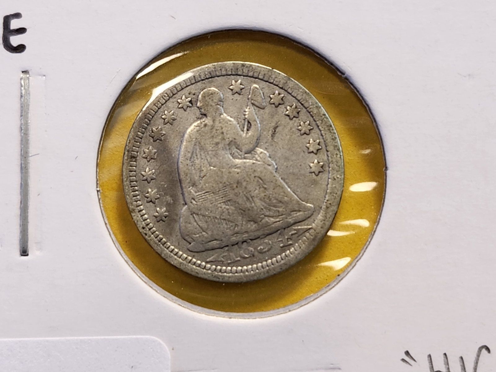 Variety! 1854 Seated Liberty Silver Half Dime: High Date. In Very Good