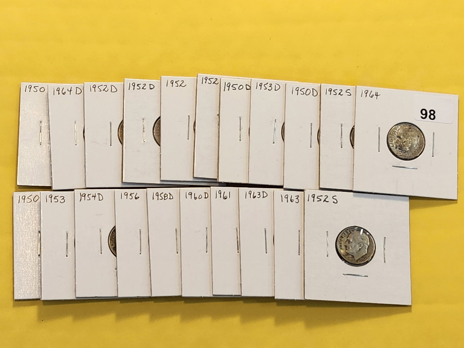 Twenty-One Mixed Silver Roosevelt Dimes: Assorted dates and grades