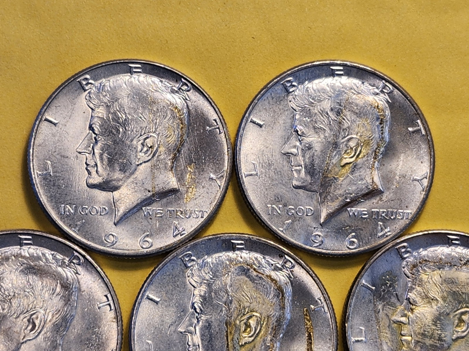 Five Kennedy Silver Half Dollars - 2