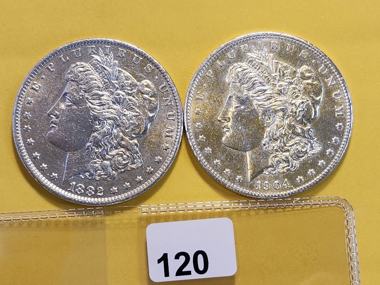 Two Brilliant About Uncirculated Plus Morgan Silver Dollars: 1882-O and 1904-O