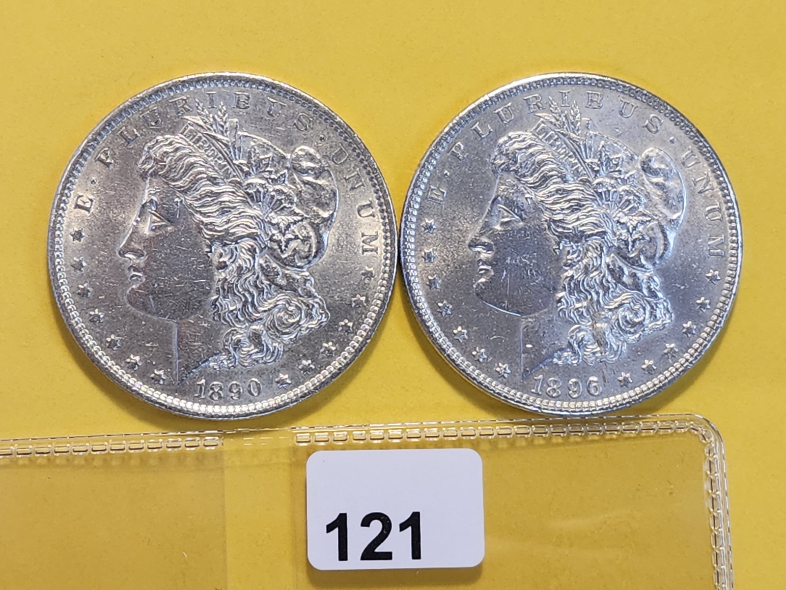 Two Brilliant About Uncirculated Plus Morgan Silver Dollars: 1890-S and 1896