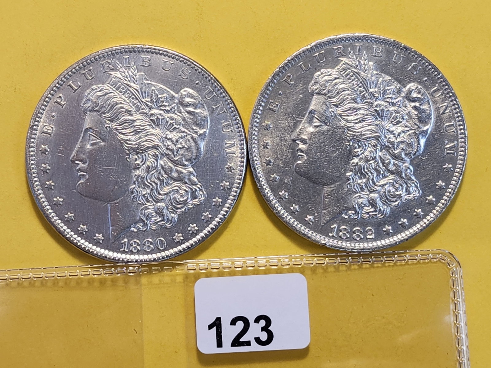 Two Brilliant About Uncirculated Plus Morgan Silver Dollars: 1880 and 1882-O
