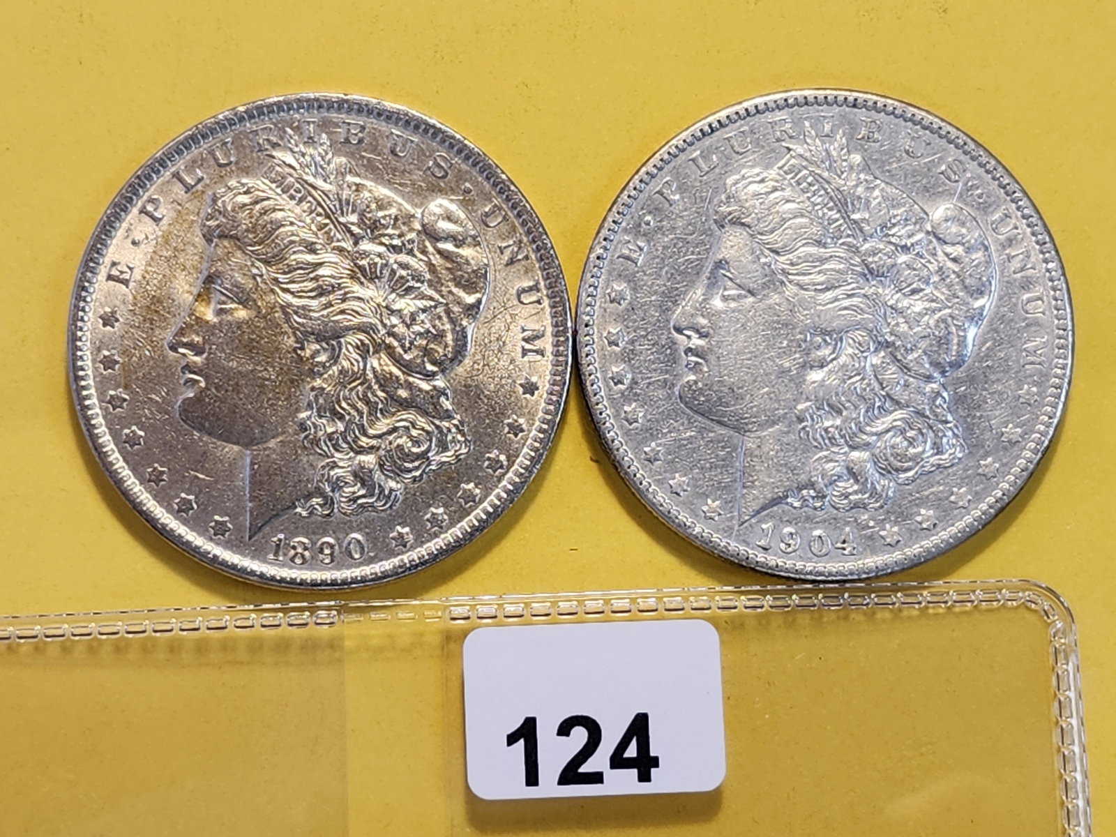 Two Brilliant About Uncirculated Plus Morgan Silver Dollars: 1890 and 1904