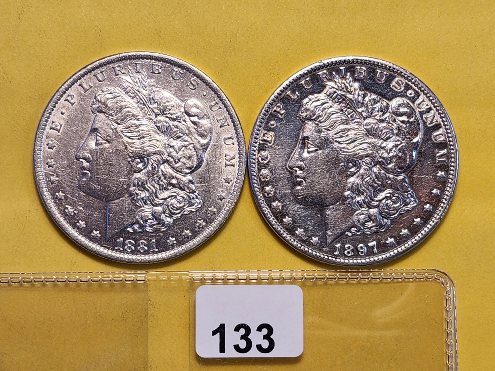 Two Brilliant About Uncirculated Plus Morgan Silver Dollars: 1881-O and 1897