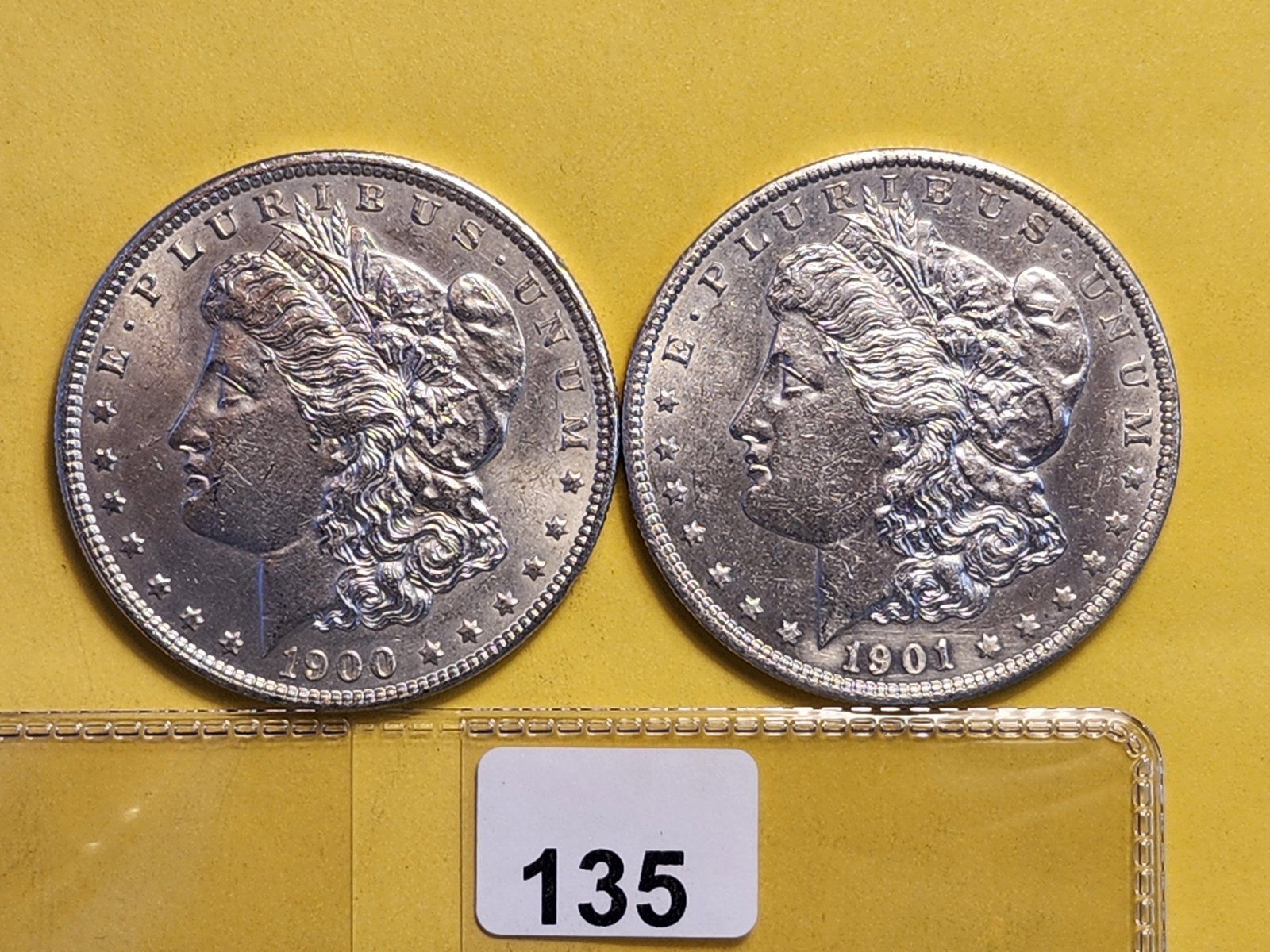 Two Brilliant About Uncirculated Plus Morgan Silver Dollars: 1900 and 1901-O