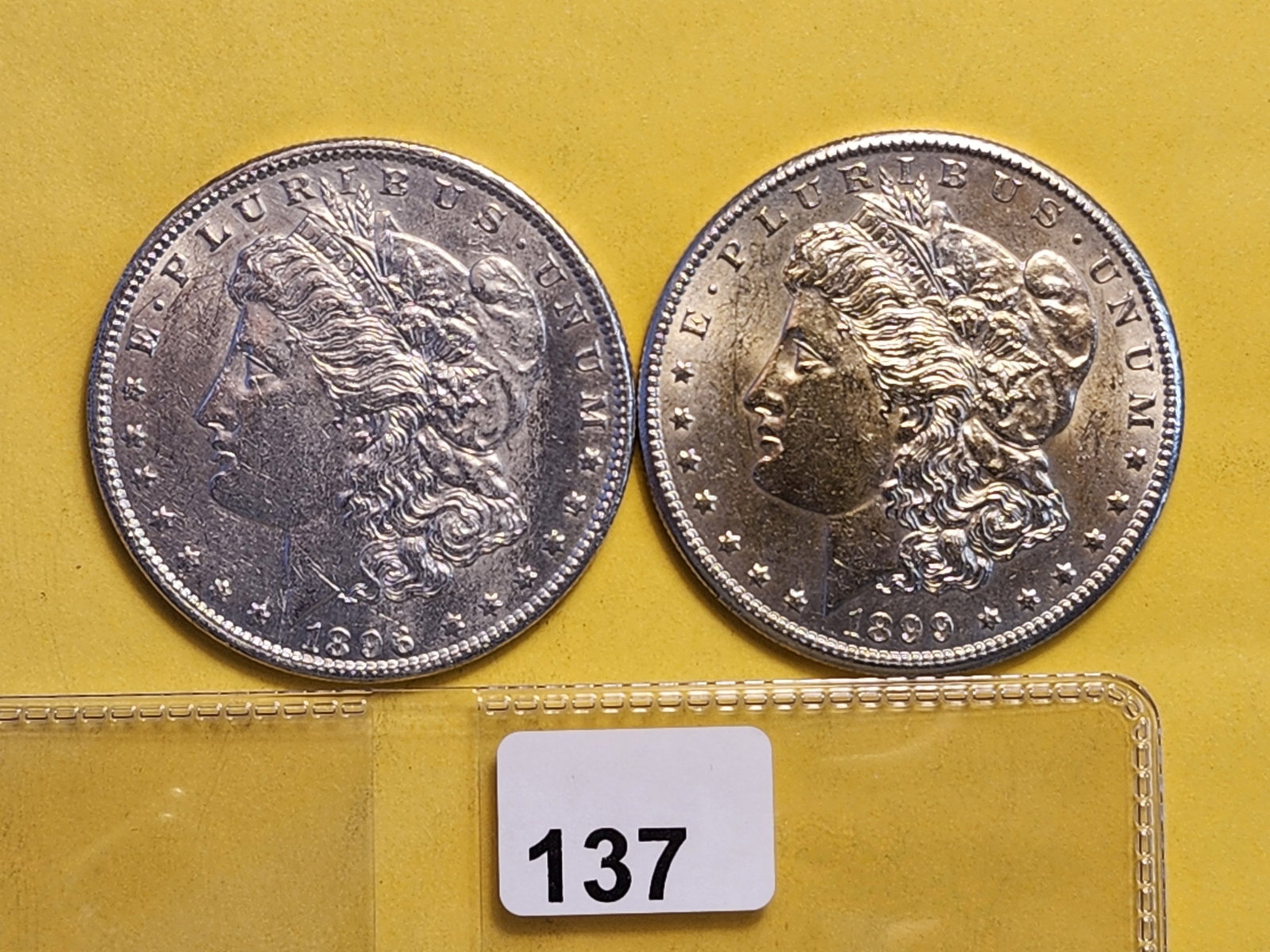 Two Brilliant About Uncirculated Plus Morgan Silver Dollars: 1896 and 1899-O
