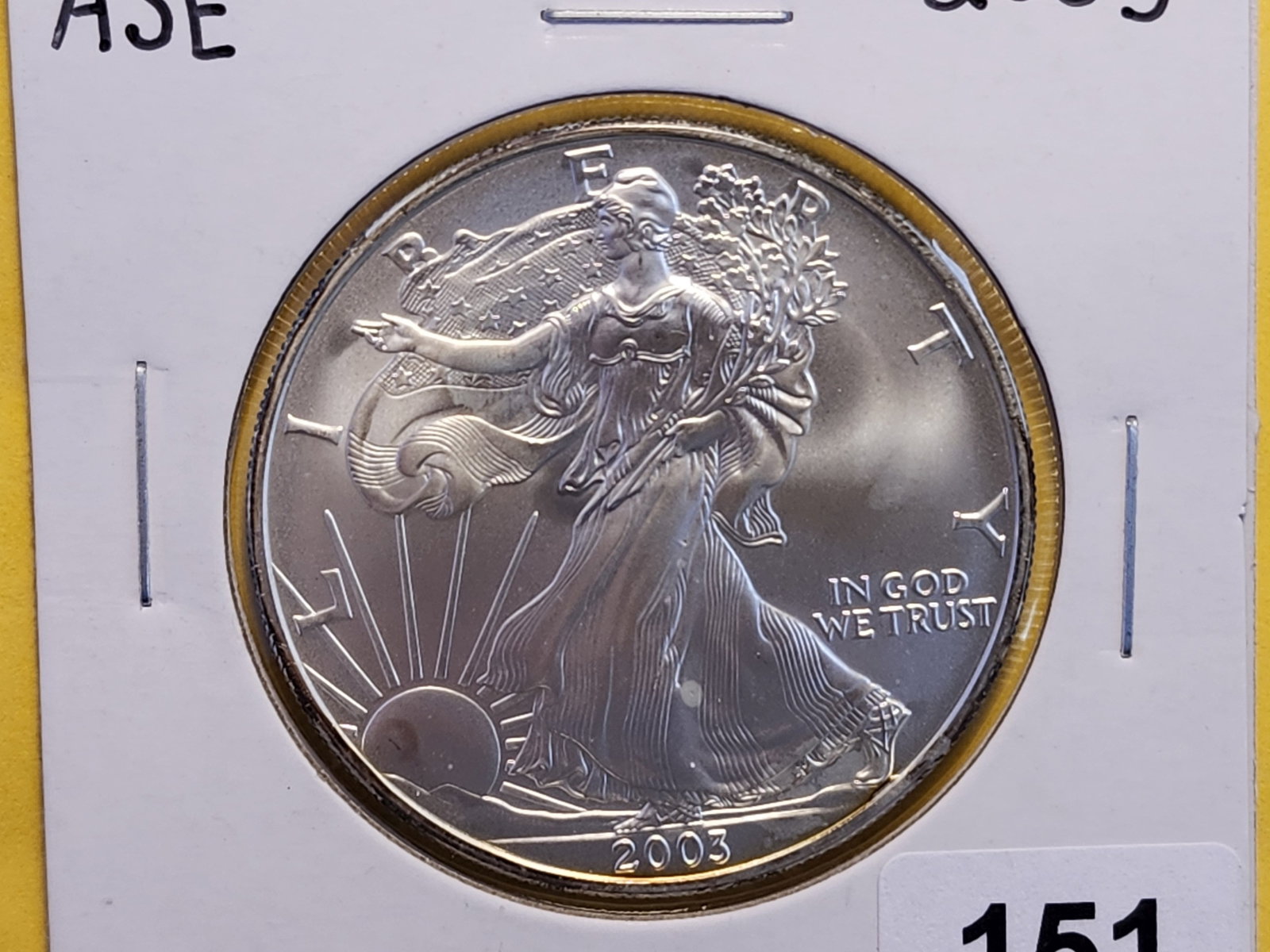 GEM Brilliant Uncirculated 2003 American Silver Eagle: Minimal toning