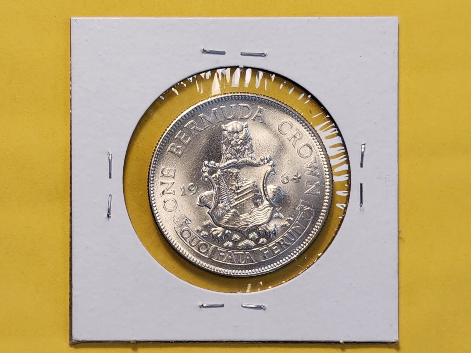 Brilliant About Uncirculated 1964 Bermuda Silver Crown - 3
