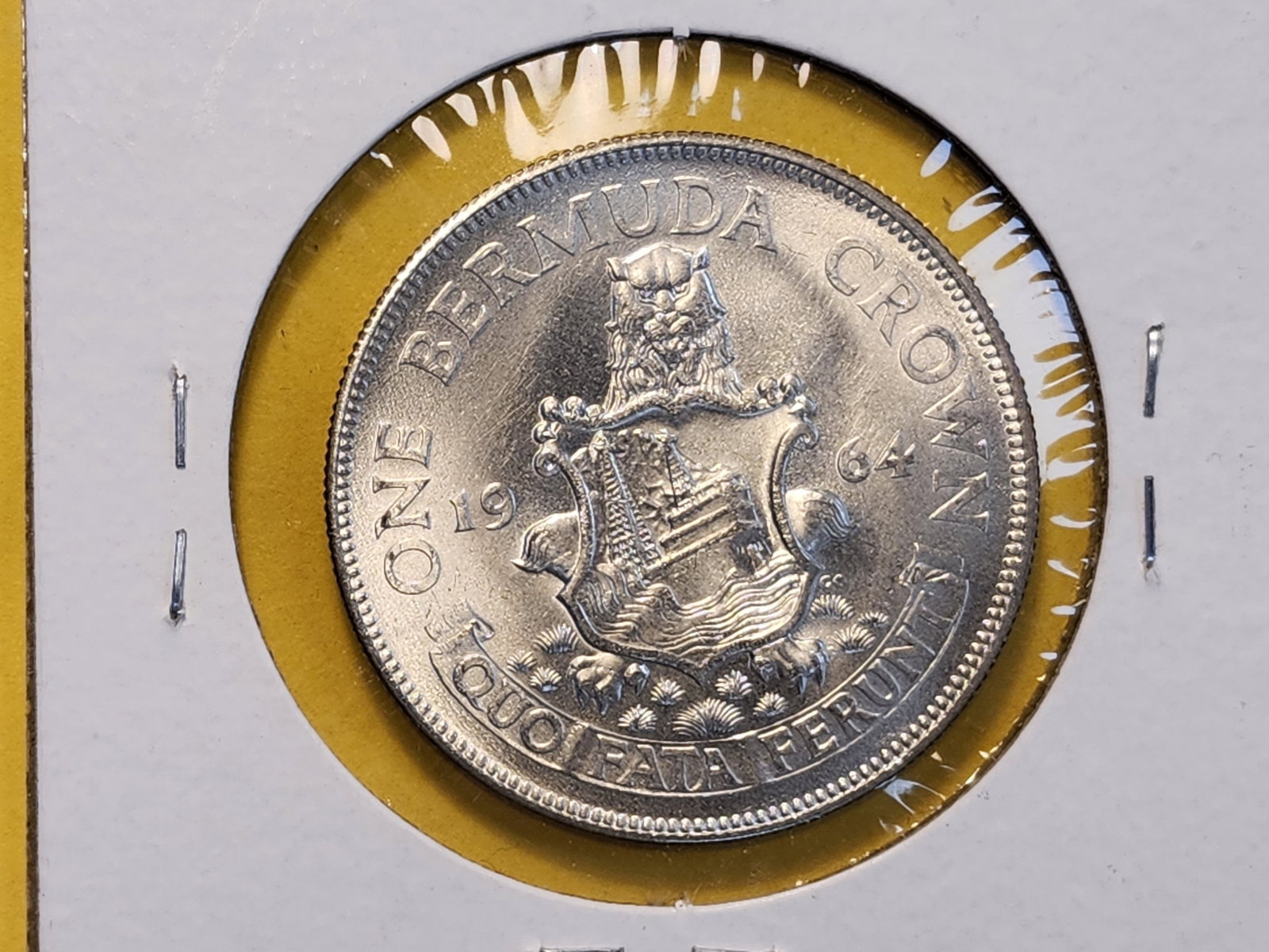 Brilliant About Uncirculated 1964 Bermuda Silver Crown - 4