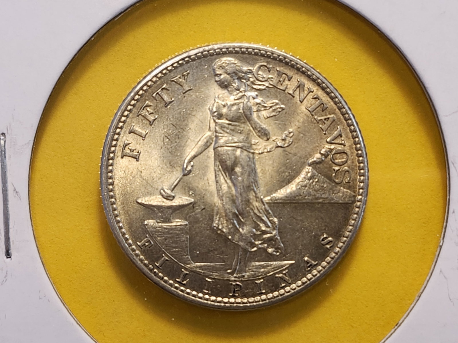 Brilliant About Uncirculated 1944-S Philippines Silver Fifty Centavos: KM# 183