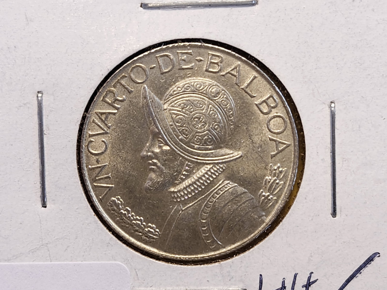 Brilliant About Uncirculated 1962 Panama Silver One-Quarter Balboa: KM# 11.2