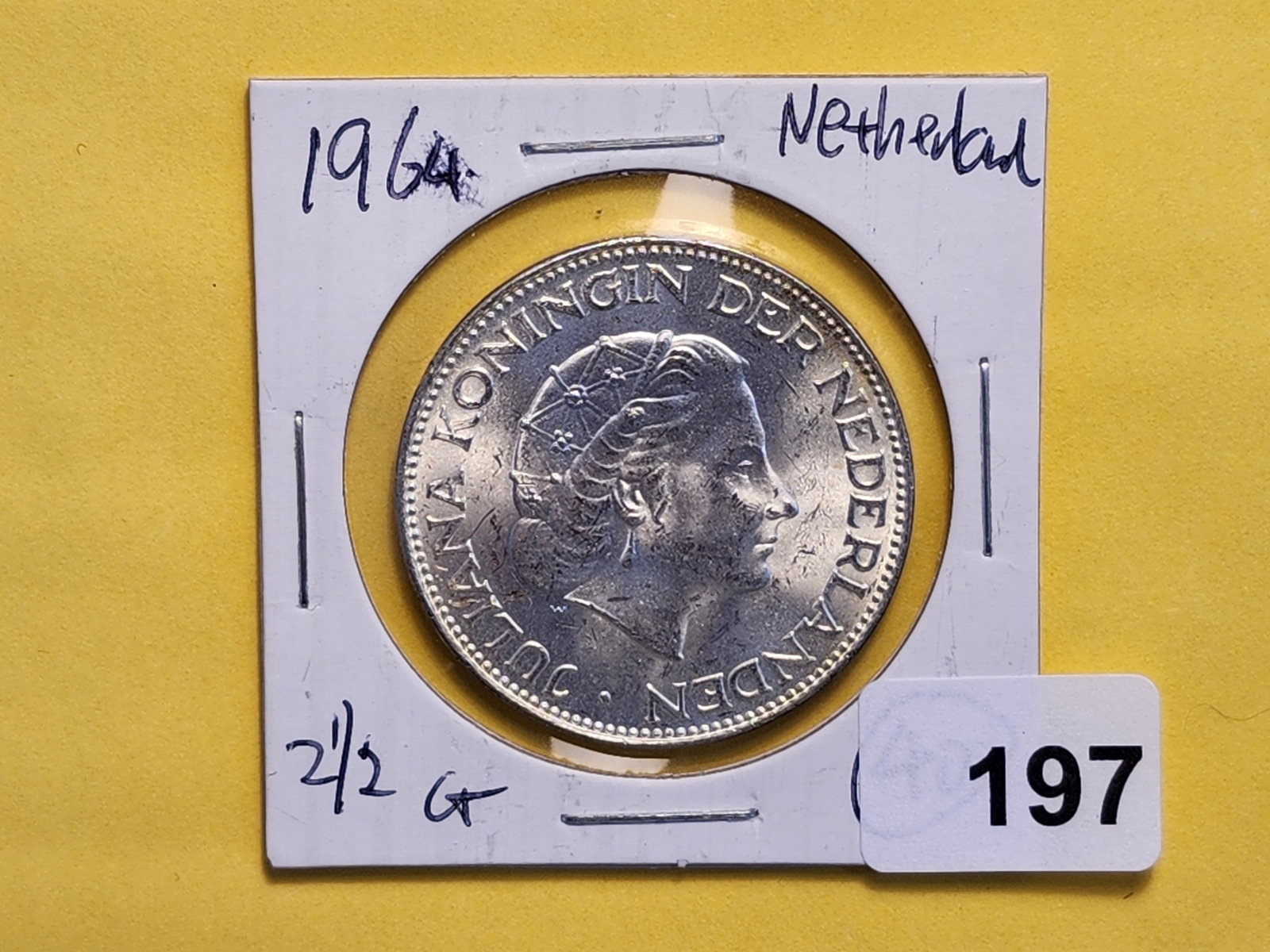 Brilliant AU 1964 Netherland Silver Two and One-Half Gulden - 2
