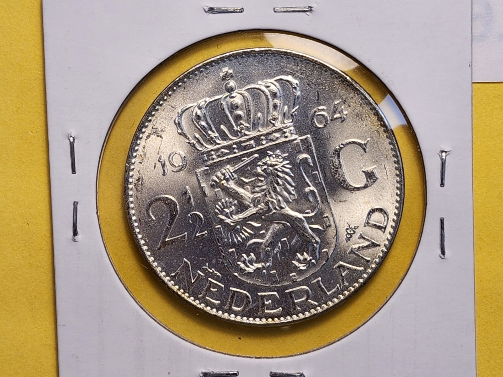 Brilliant AU 1964 Netherland Silver Two and One-Half Gulden - 4