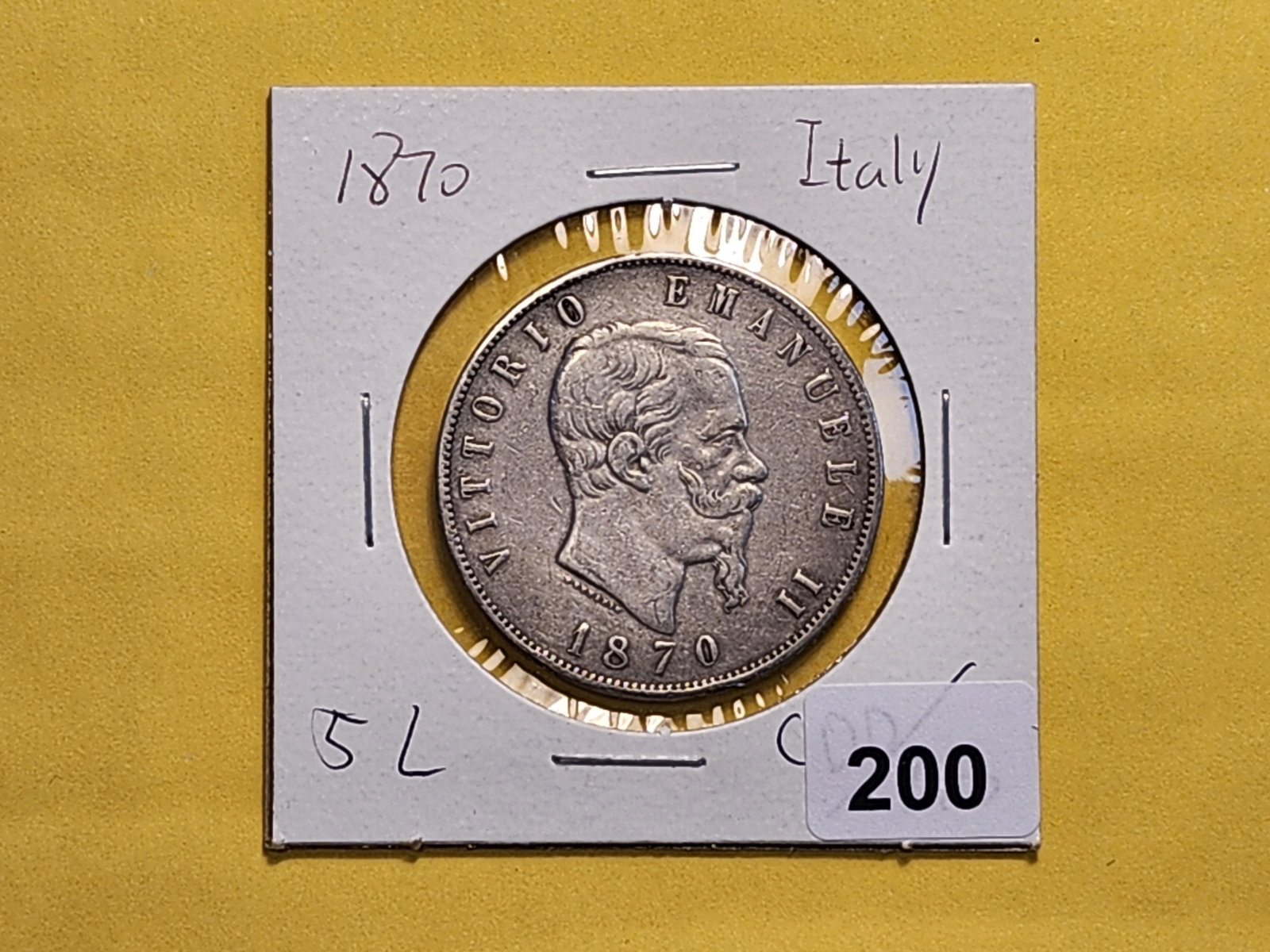 1870 Italy Silver Five Lire in Extra Fine - 2